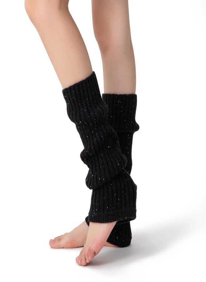 Soxbang Leg Warmers for Women 30% Wool Blend Speckled Knit, Cozy Ribbed Winter Leg Sleeves for Boots, Dance, Casual, Cold Weather Black - Image 1